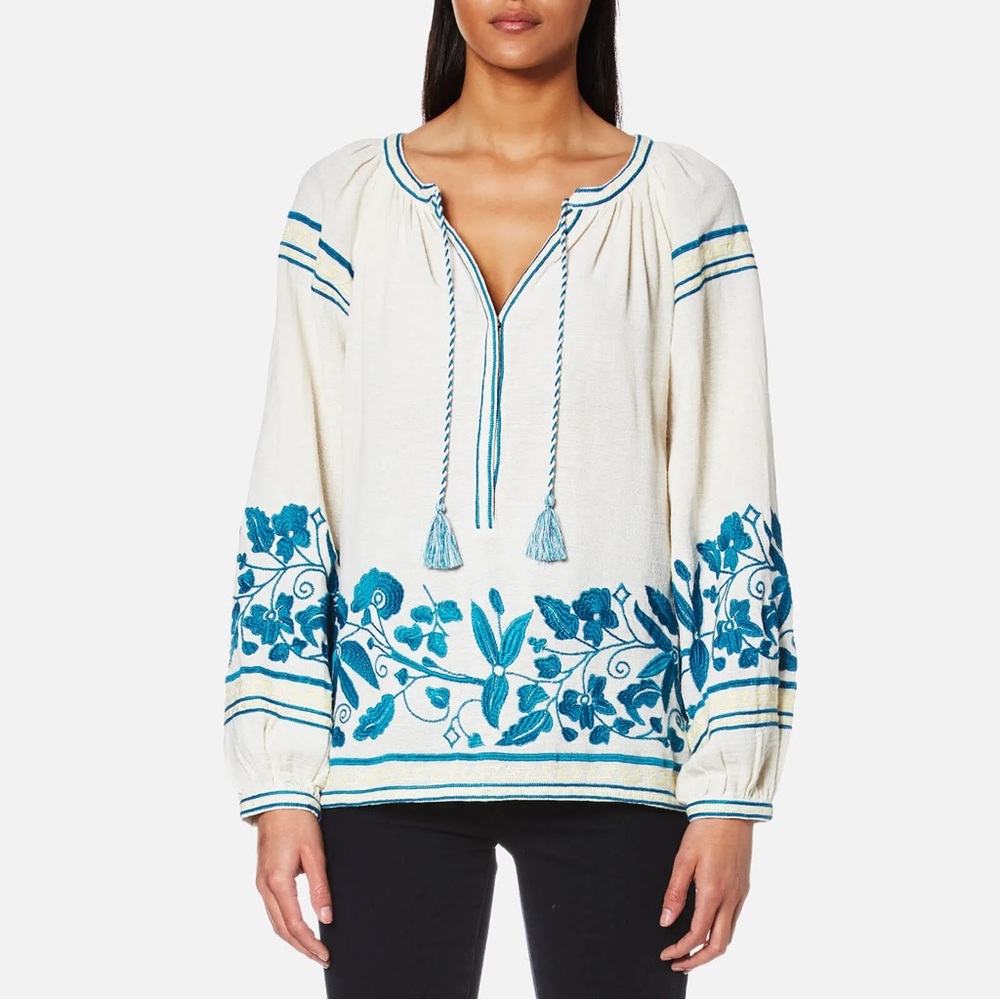 Scotch & Soda Floral Embroidered Balloon Sleeve Peasant Blouse
